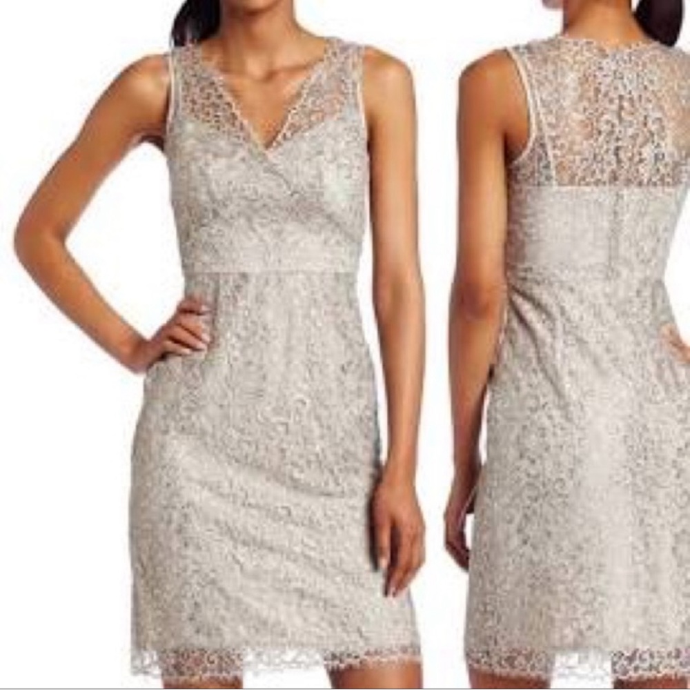 NWT BCBGMaxazria Lynnette Silver Lace Dress Size 0P